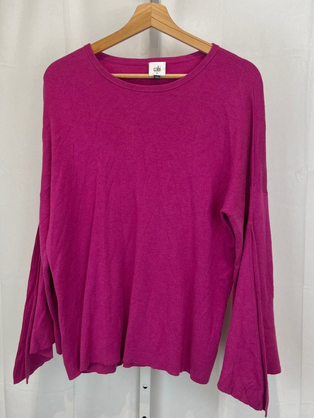 CABI Tether Pullover Sweater 3887 Tie Flare Sleeve Cotton Blend Pink Purple M